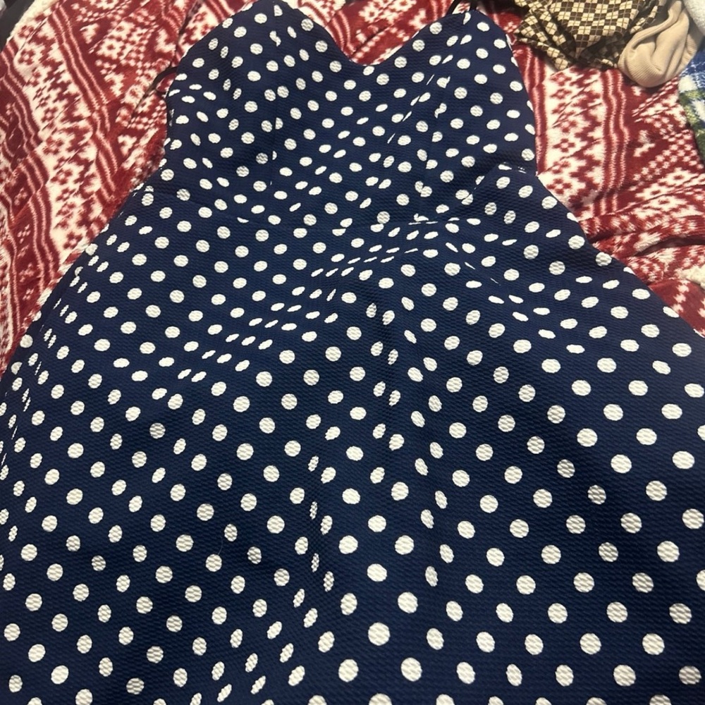 Polkadot dress, navy and white